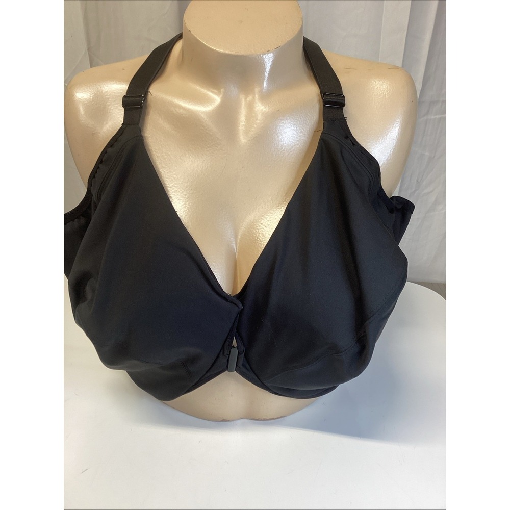 glamorise black front close full coverage bra size 48f adjustable trap